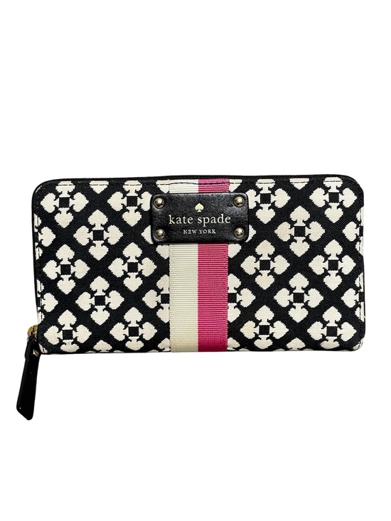 kate spade Handbags - Kate Spade Varsity Stripe Black White Floral Spade Long Wallet